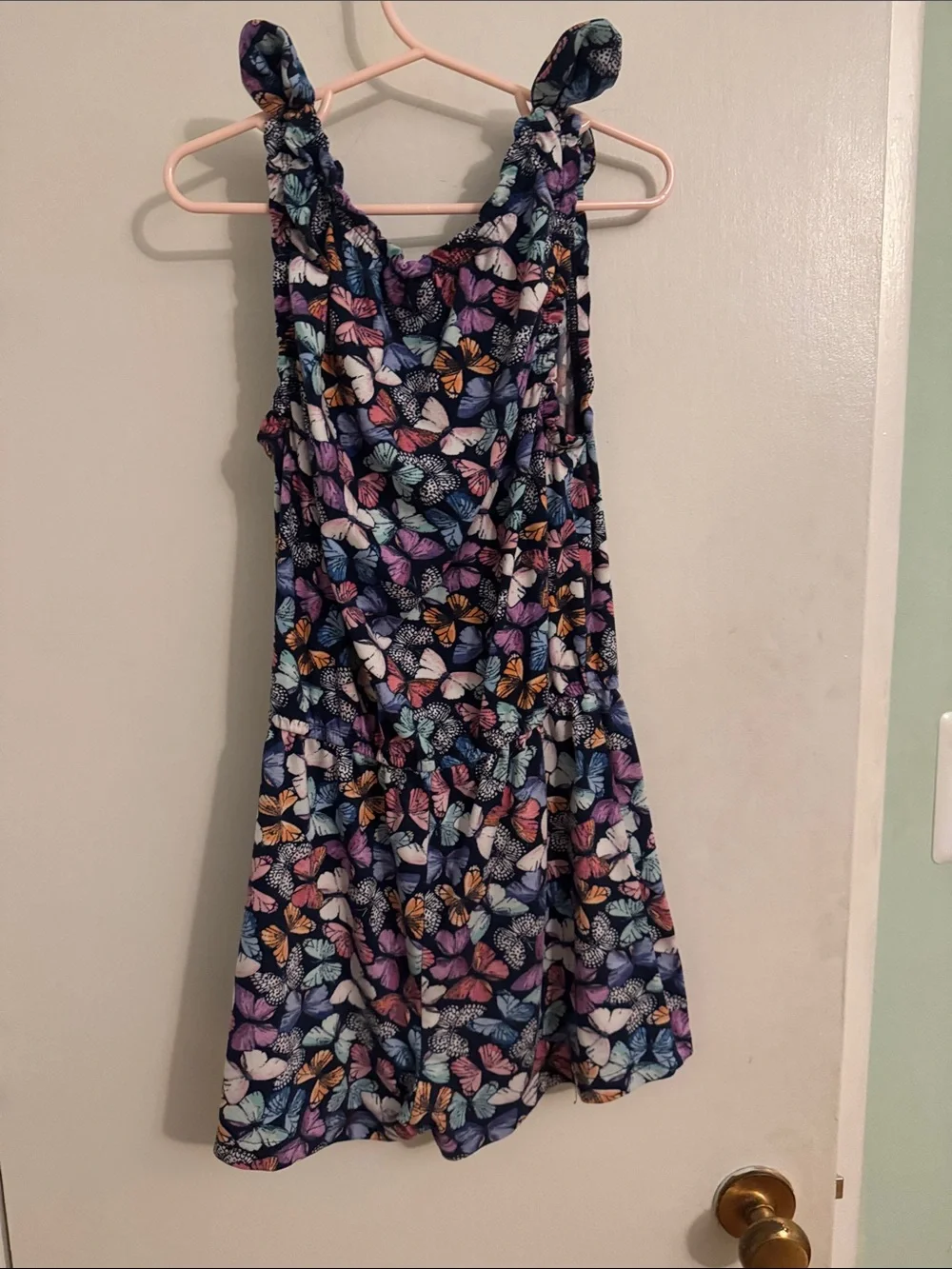 Girls Navy Butterfly-Print Casual One-Piece Romper